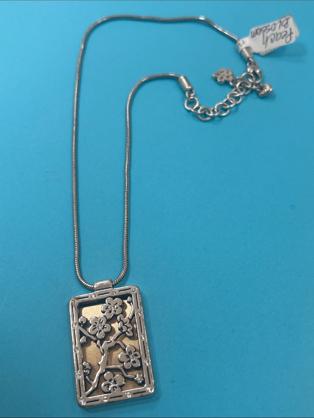 Brighton Peach Blossom Silver and Gold Floral Rectangle Pendant Necklace